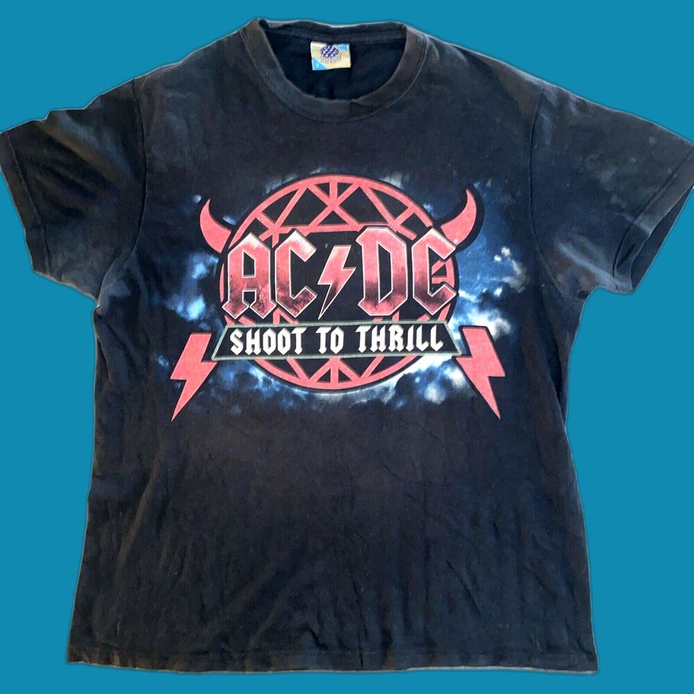 AC/DC Men's 2010 Black Shoot To Thrill Black Ice World Tour Shirt Vintage Small